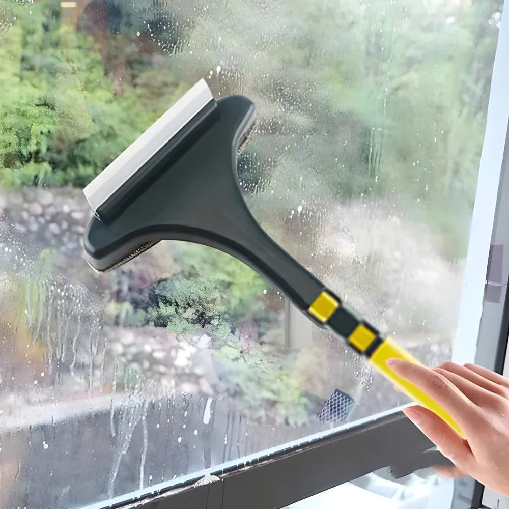 Window Squeegee & Screen Brush Dual-Action Ergonomic Handle