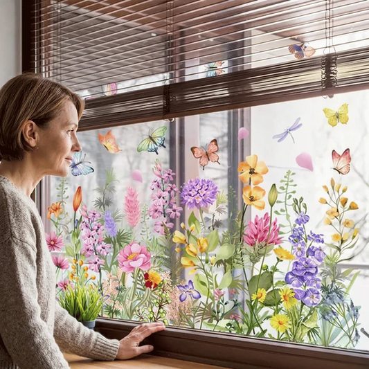 Window Sticker Wildflower & Butterfly Reusable Residue-Free