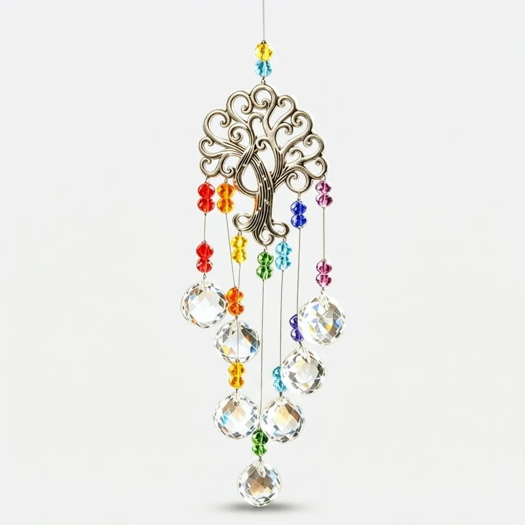 Window Suncatcher Tree Of Life Metal & Crystal Beads