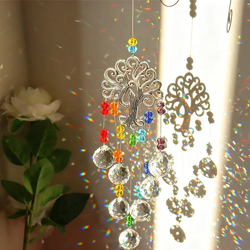 Window Suncatcher Tree Of Life Metal & Crystal Beads
