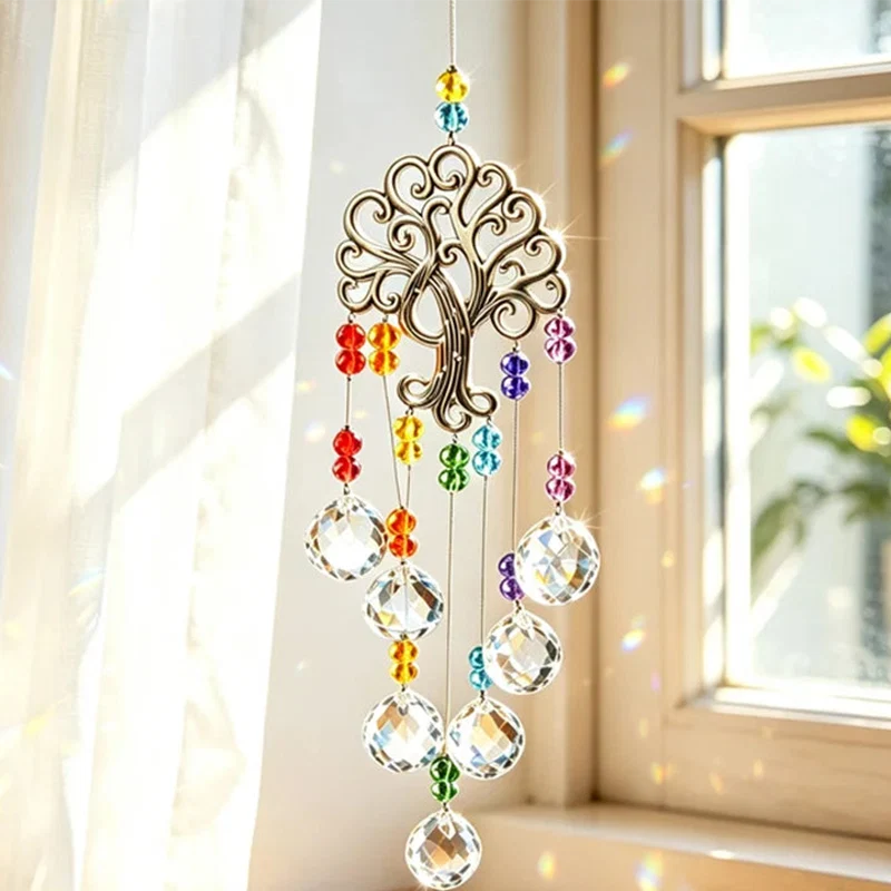 Window Suncatcher Tree Of Life Metal & Crystal Beads