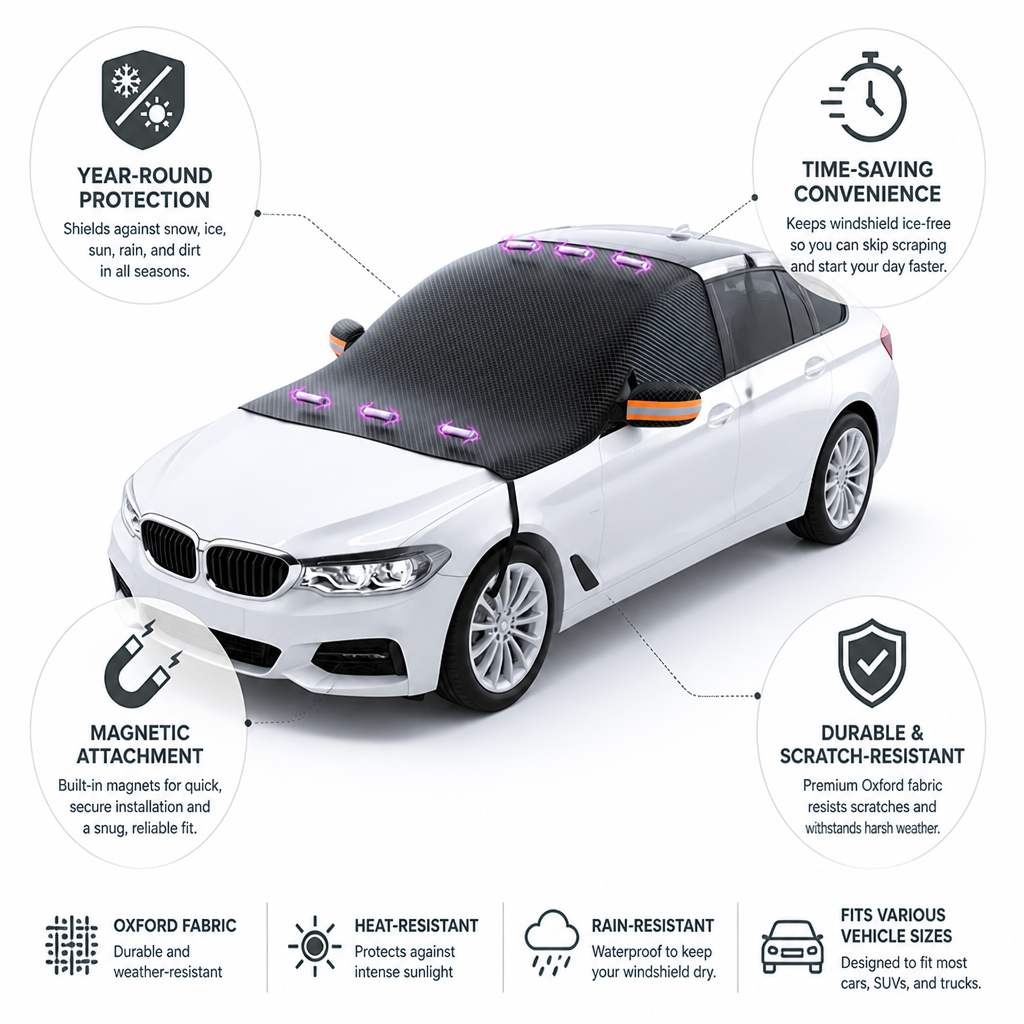 Windshield Cover Magnetic Attachment Oxford Fabric Year Round
