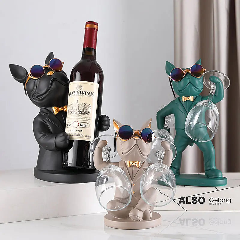 Wine Glass Holder Handcrafted Dog Figurine Holds Two Glasses
