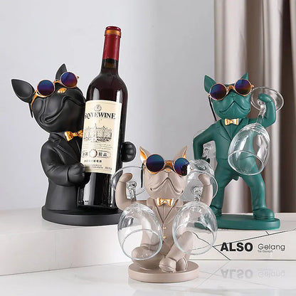 Wine Glass Holder Handcrafted Dog Figurine Holds Two Glasses