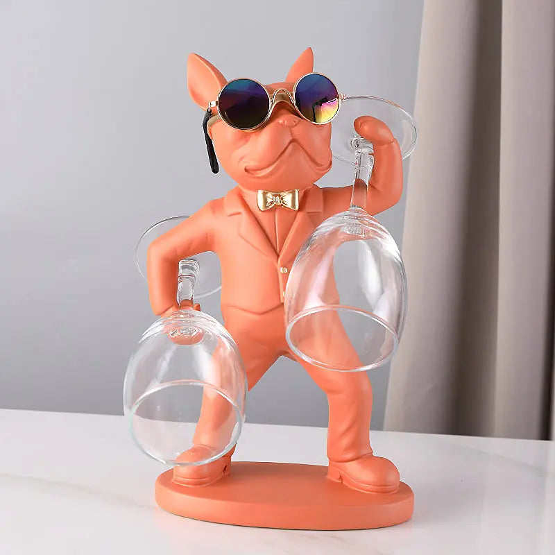 Wine Glass Holder Handcrafted Dog Figurine Holds Two Glasses