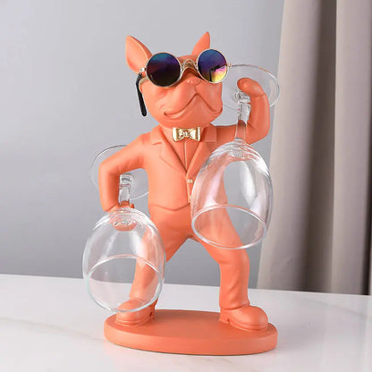 Wine Glass Holder Handcrafted Dog Figurine Holds Two Glasses