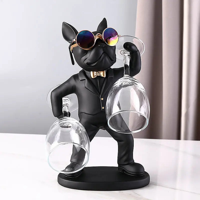 Wine Glass Holder Handcrafted Dog Figurine Holds Two Glasses