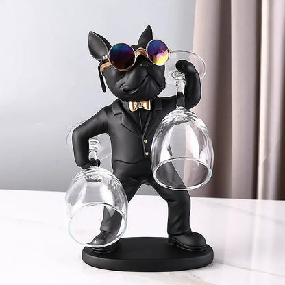 Wine Glass Holder Handcrafted Dog Figurine Holds Two Glasses