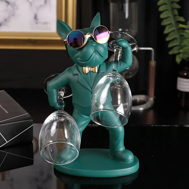 Wine Glass Holder Handcrafted Dog Figurine Holds Two Glasses