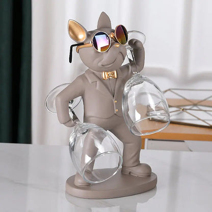 Wine Glass Holder Handcrafted Dog Figurine Holds Two Glasses