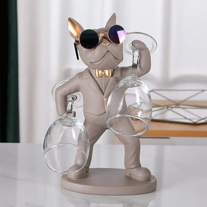 Wine Glass Holder Handcrafted Dog Figurine Holds Two Glasses