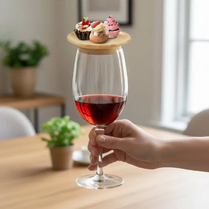 Wine Glass Snack Holder Bamboo Hands Free Set of 4