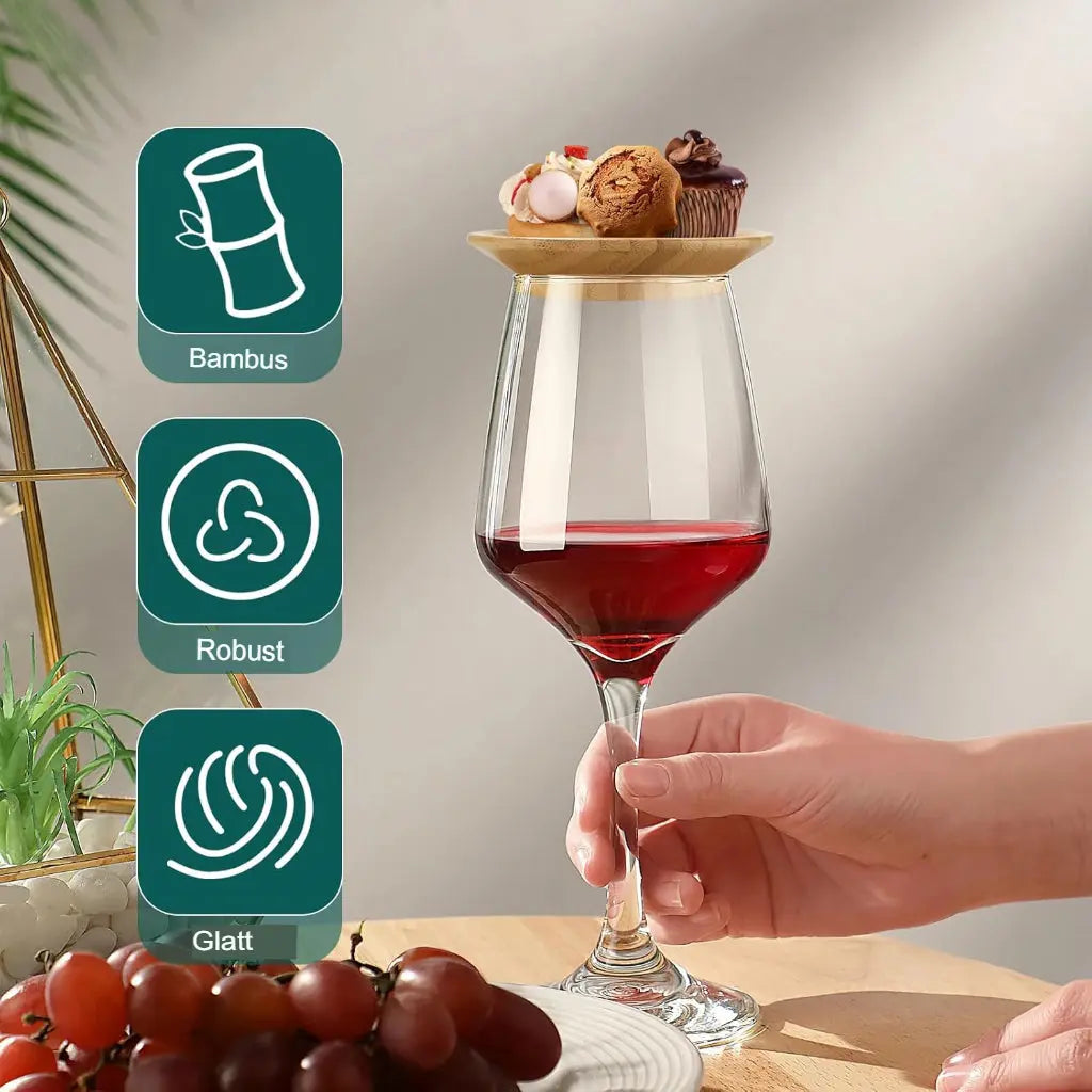 Wine Glass Snack Holder Bamboo Hands Free Set of 4