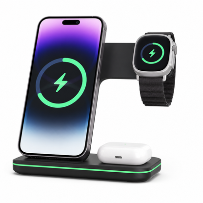 Wireless Charging Station 3-in-1 Compact Overcharge Protection
