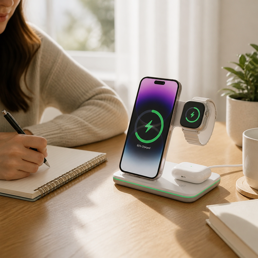 Wireless Charging Station 3-in-1 Compact Overcharge Protection