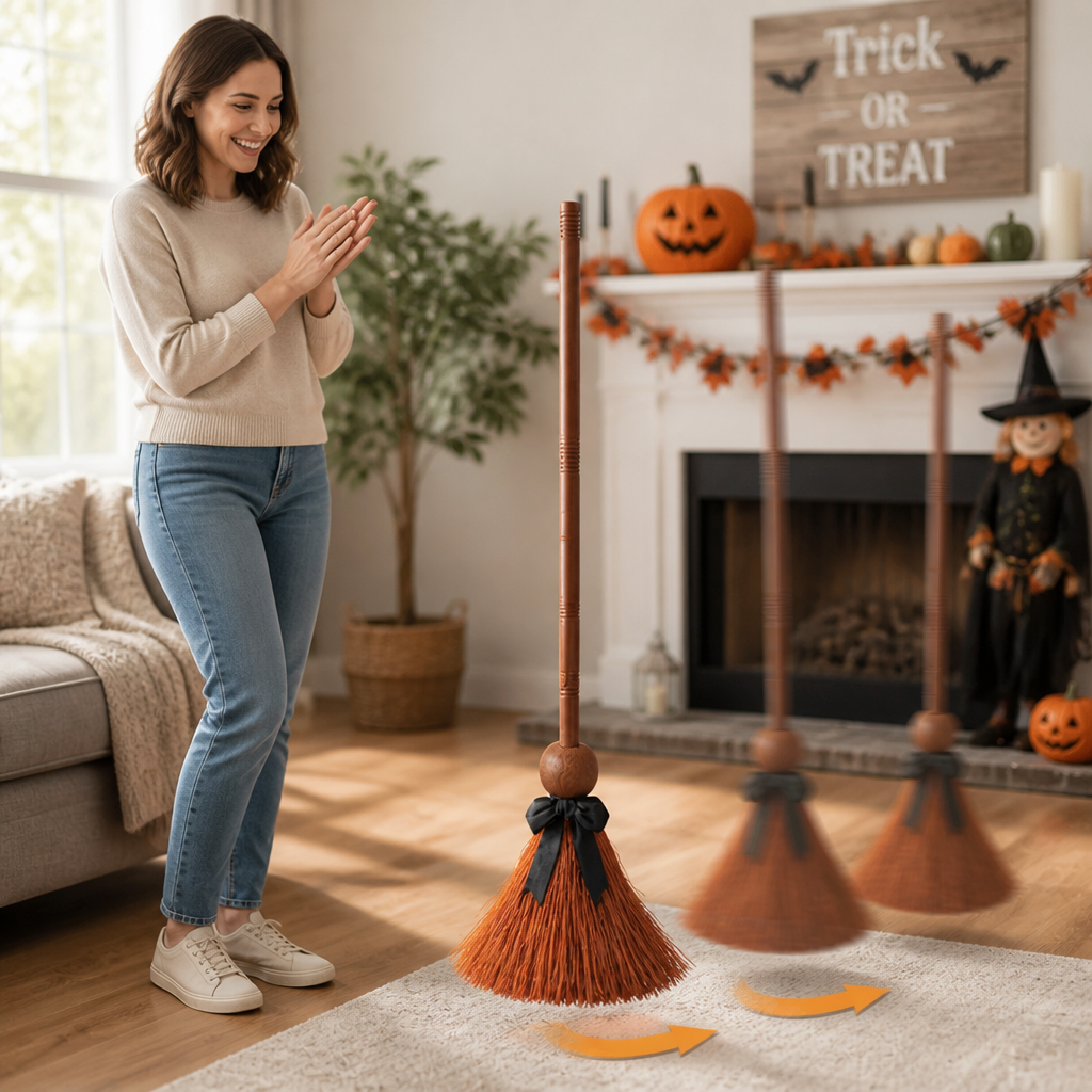 Witch Broom Sound-Activated Motion & Laugh Battery-Powered