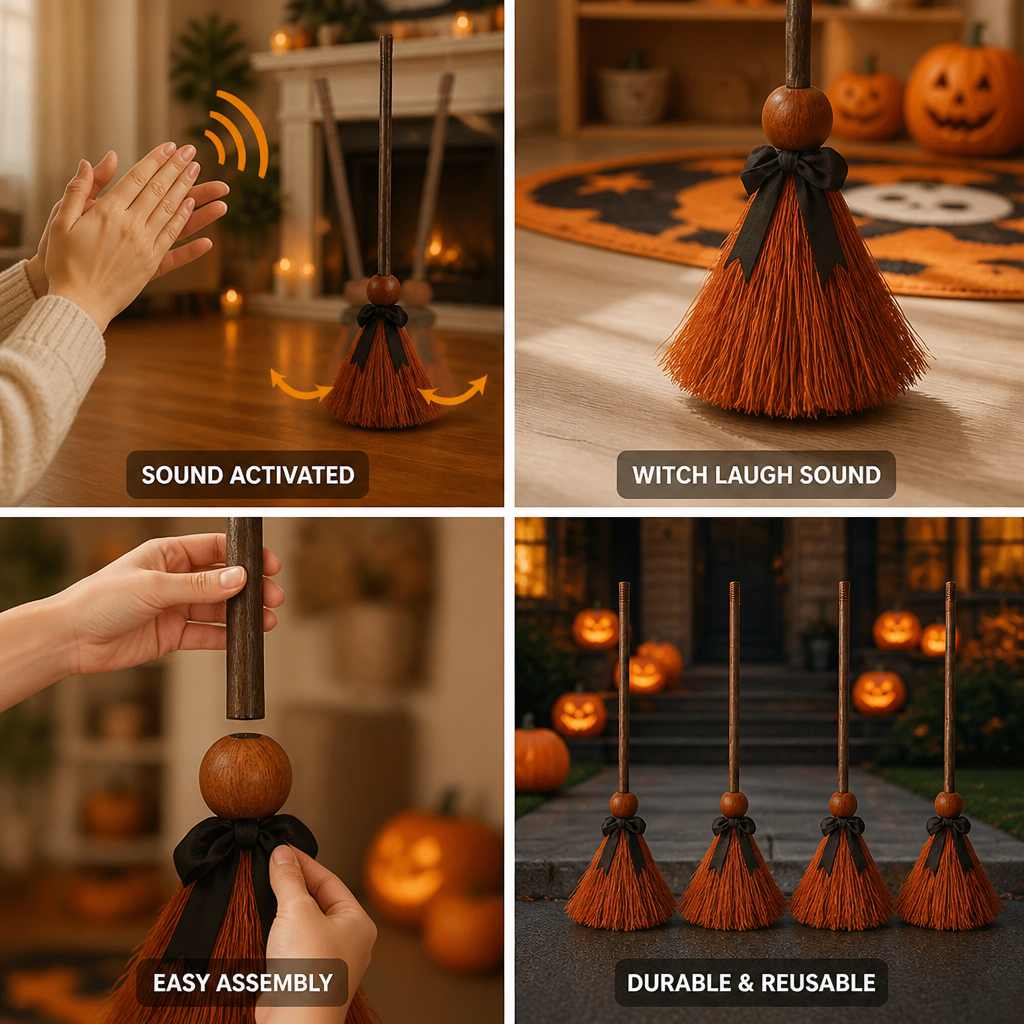 Witch Broom Sound-Activated Motion & Laugh Battery-Powered