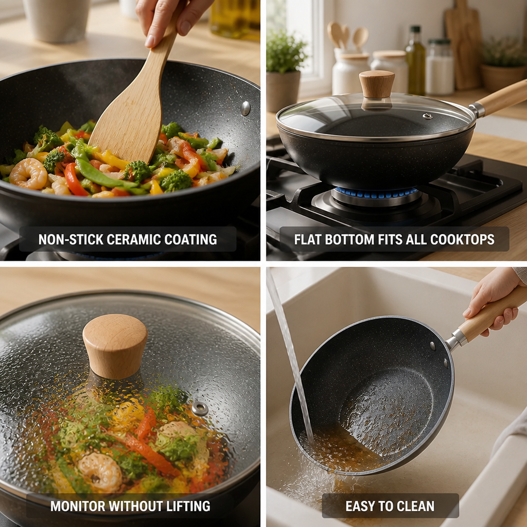 Wok 24 cm Ceramic Non-Stick Flat Bottom