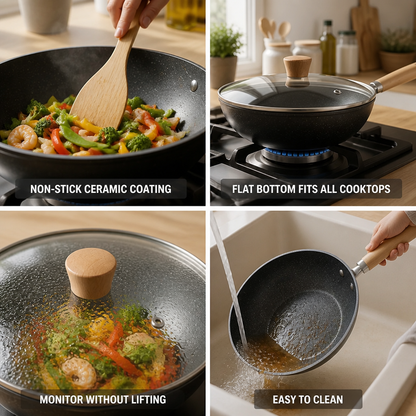 Wok 24 cm Ceramic Non-Stick Flat Bottom