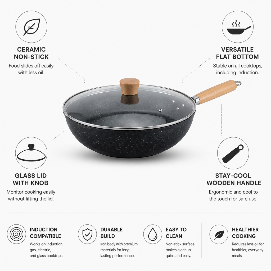 Wok 24 cm Ceramic Non-Stick Flat Bottom