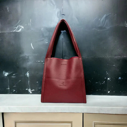 Women's Shoulder Bag Genuine Leather Zipper & Multiple Compartments