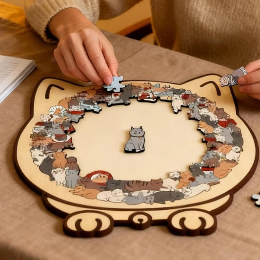 Wooden Jigsaw Puzzle Cat Silhouette Morandi Palette 135 Pieces