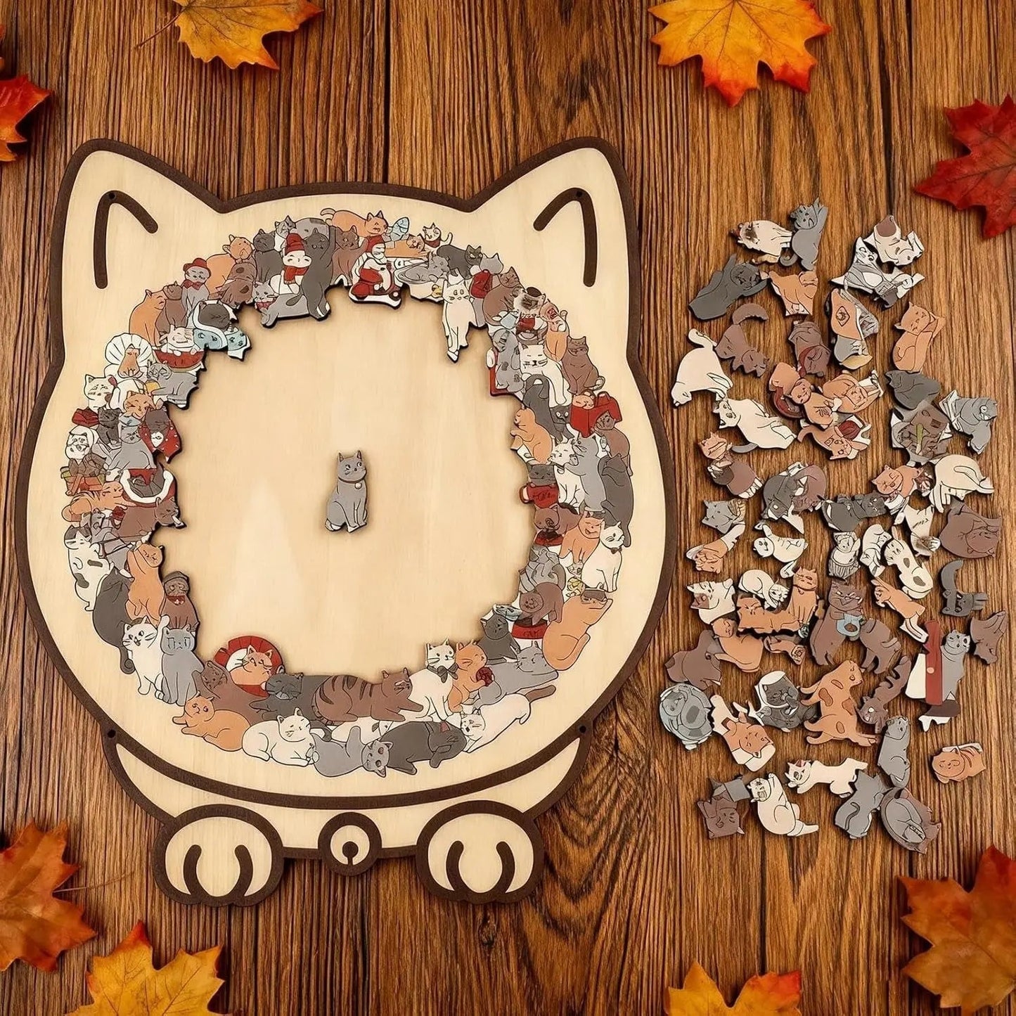 Wooden Jigsaw Puzzle Cat Silhouette Morandi Palette 135 Pieces