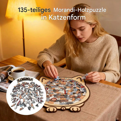 Wooden Jigsaw Puzzle Cat Silhouette Morandi Palette 135 Pieces