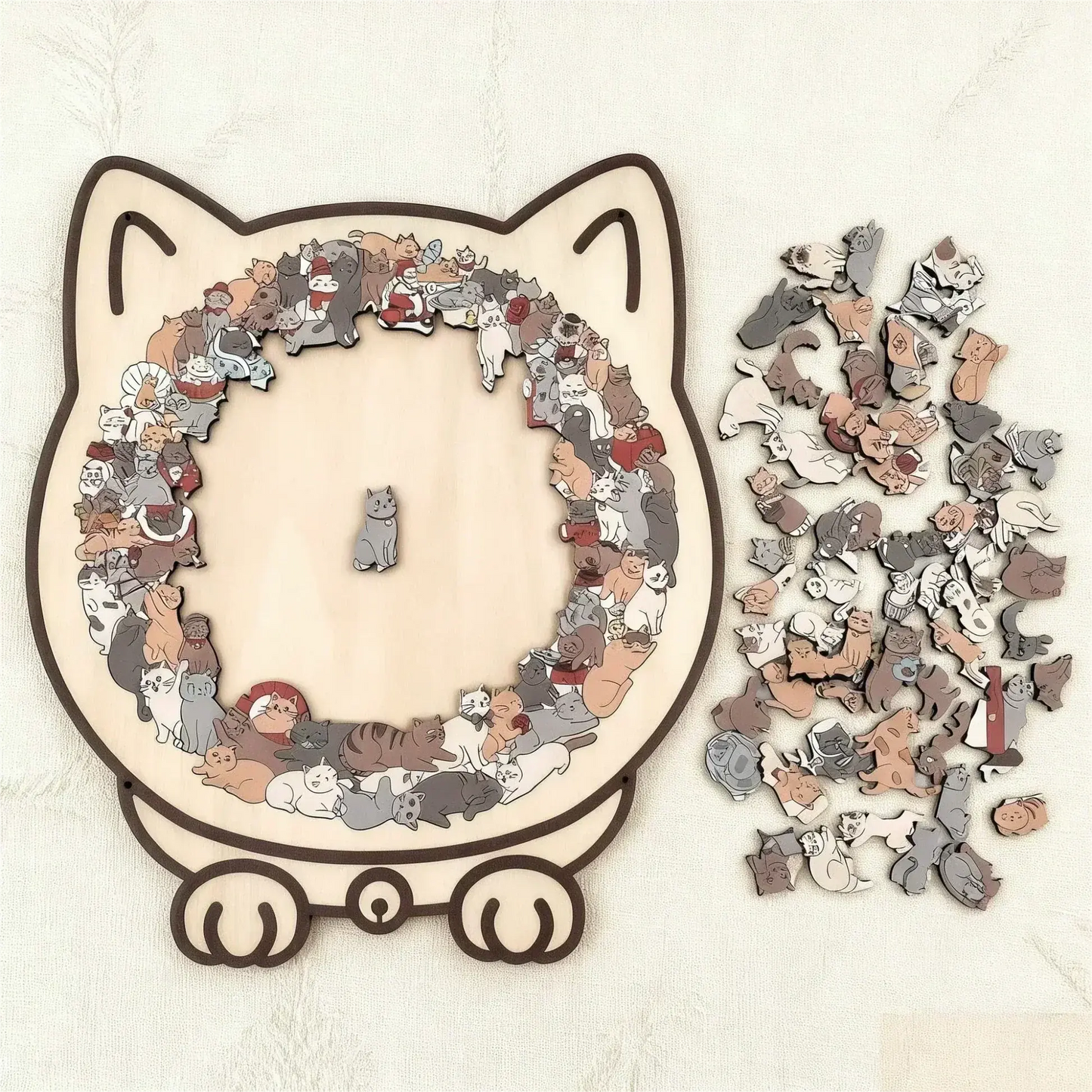 Wooden Jigsaw Puzzle Cat Silhouette Morandi Palette 135 Pieces