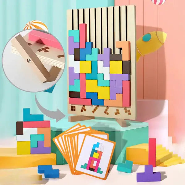 Wooden Puzzle Tetris-Style Set of 20 FSC-Certified