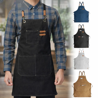 Work Apron Canvas Cross-Back Straps & Tool Pockets