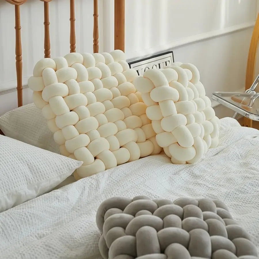 Woven Knot Pillow Velvety Fabric Plush Fill