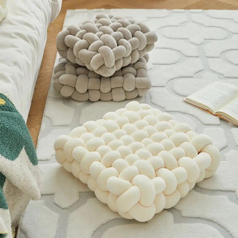 Woven Knot Pillow Velvety Fabric Plush Fill