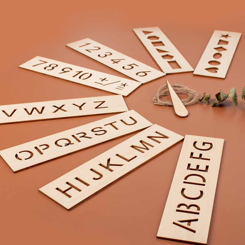Writing Template Set Wooden Guided Tracing Alphabet & Geometry