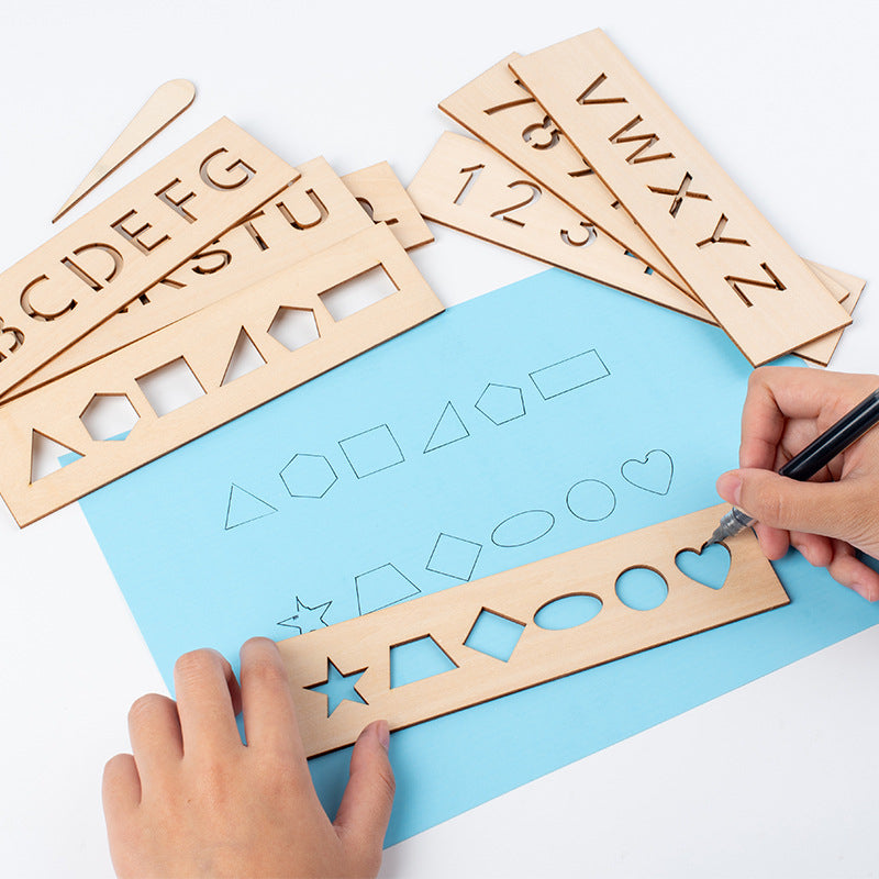 Writing Template Set Wooden Guided Tracing Alphabet & Geometry