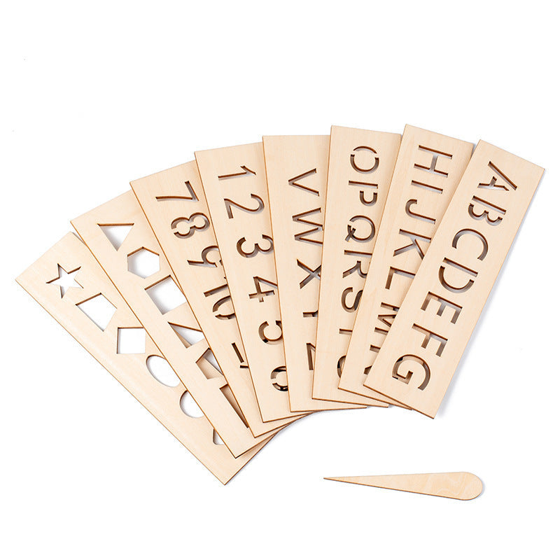 Writing Template Set Wooden Guided Tracing Alphabet & Geometry