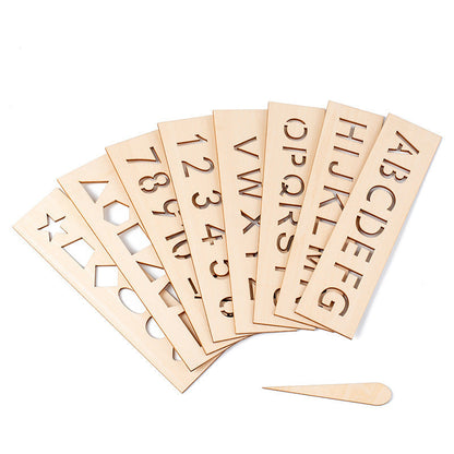 Writing Template Set Wooden Guided Tracing Alphabet & Geometry