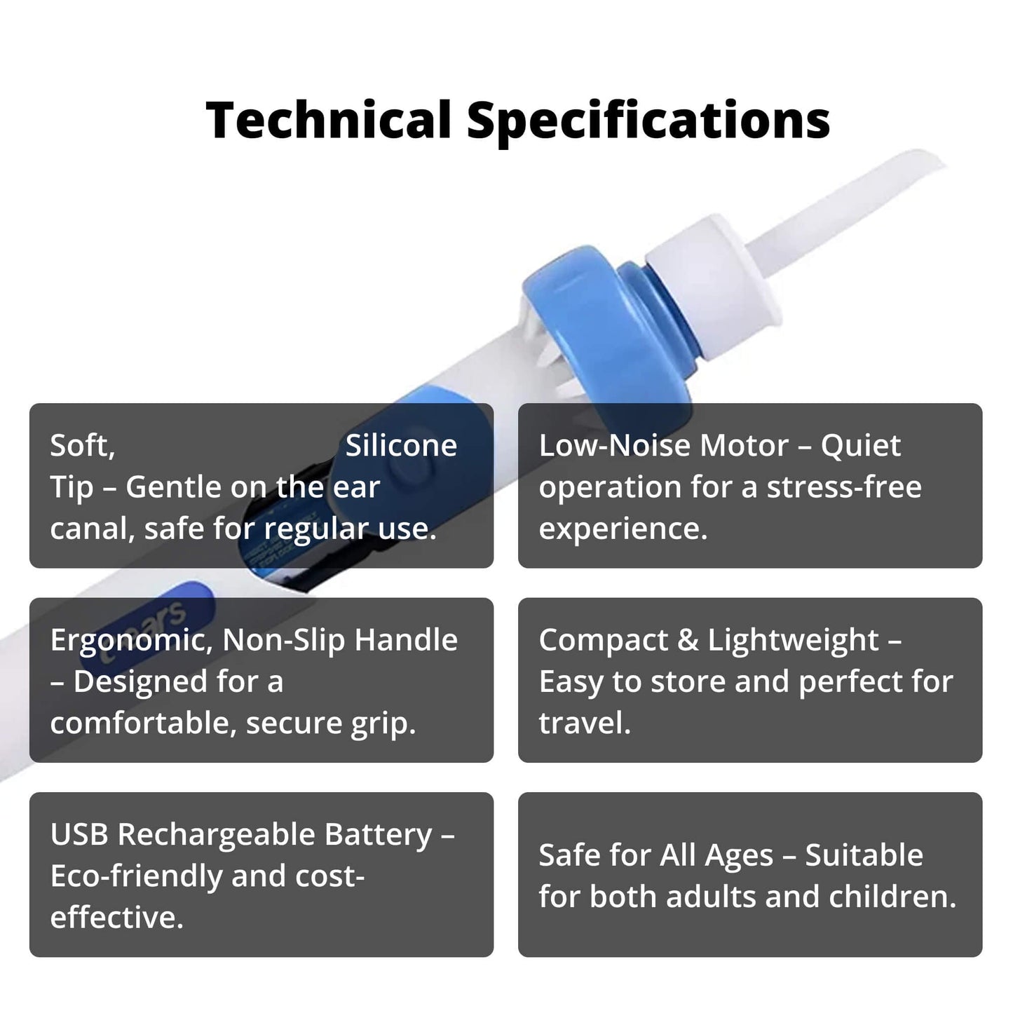 Rechargeable Ear Hygiene Device with Soft Silicone Tip