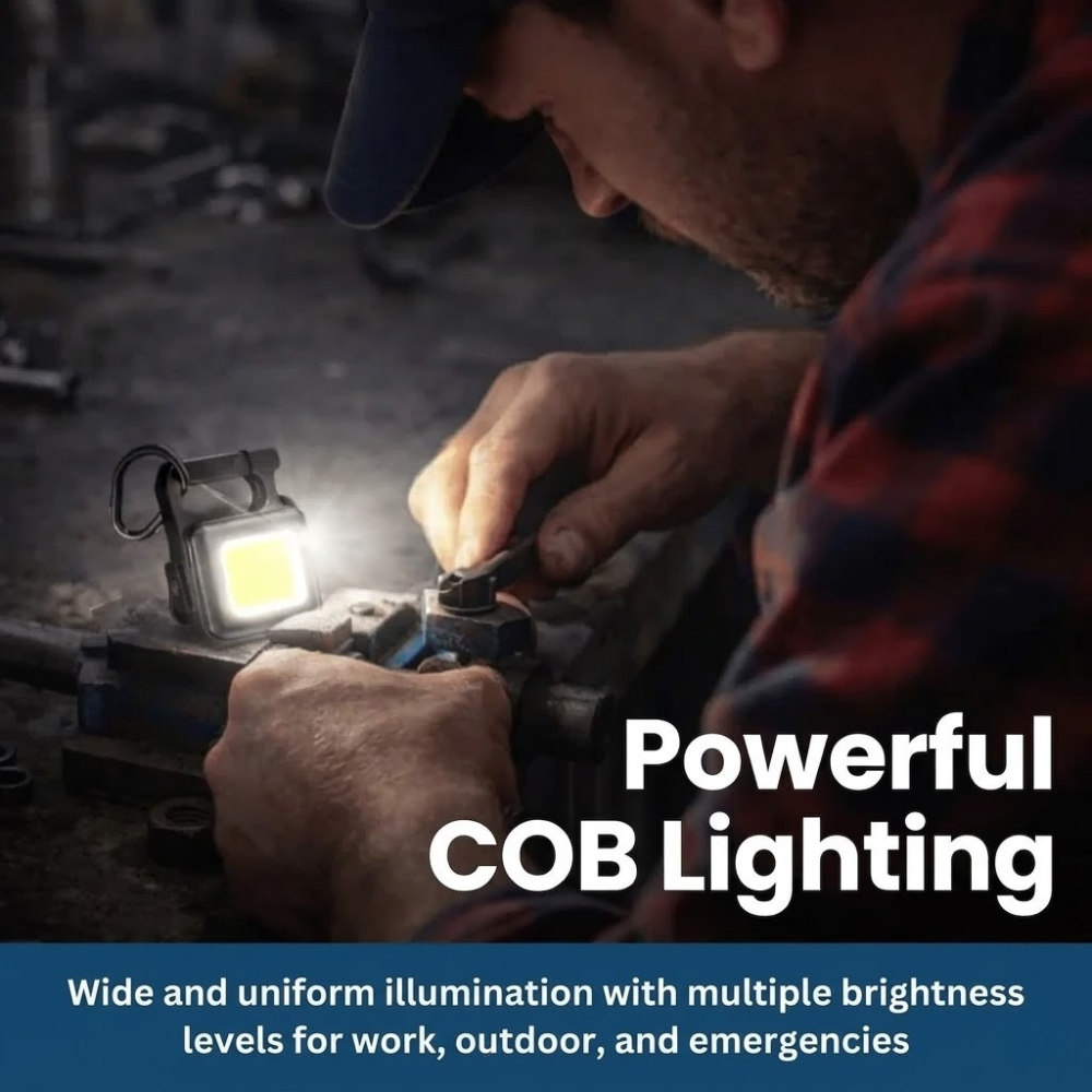 Compact COB LED Keychain Light - Rechargeable & Versatile