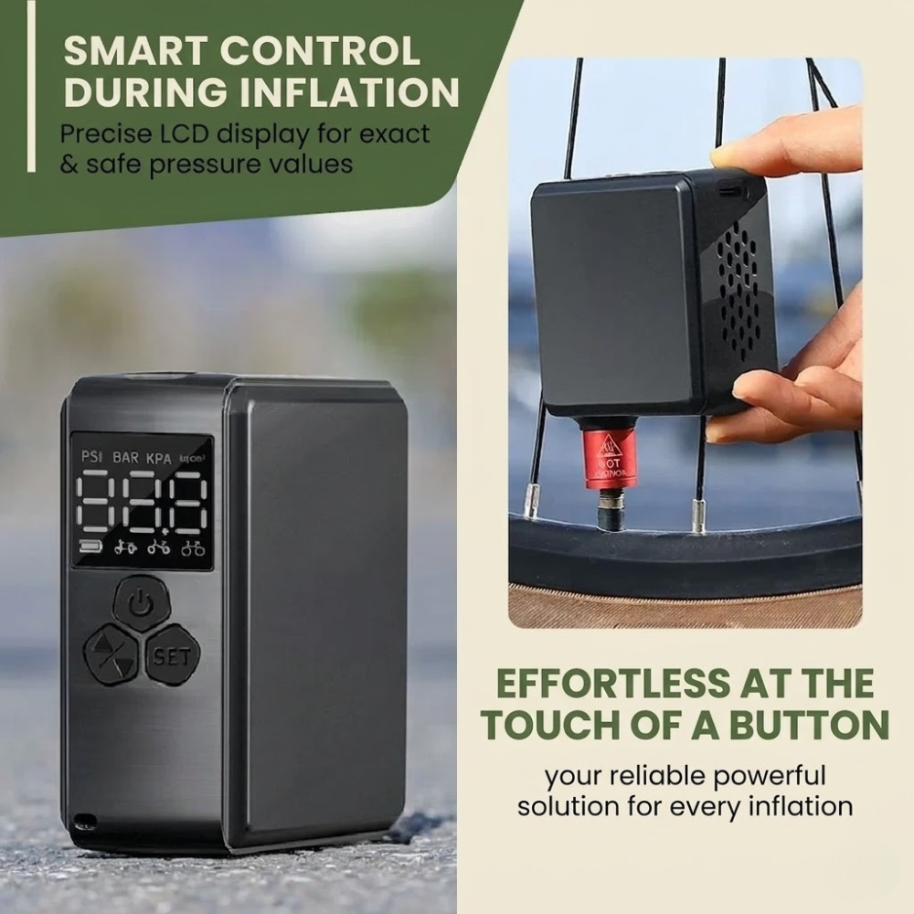 SwiftCharge Portable Air Pump with LCD and USB-C Recharge
