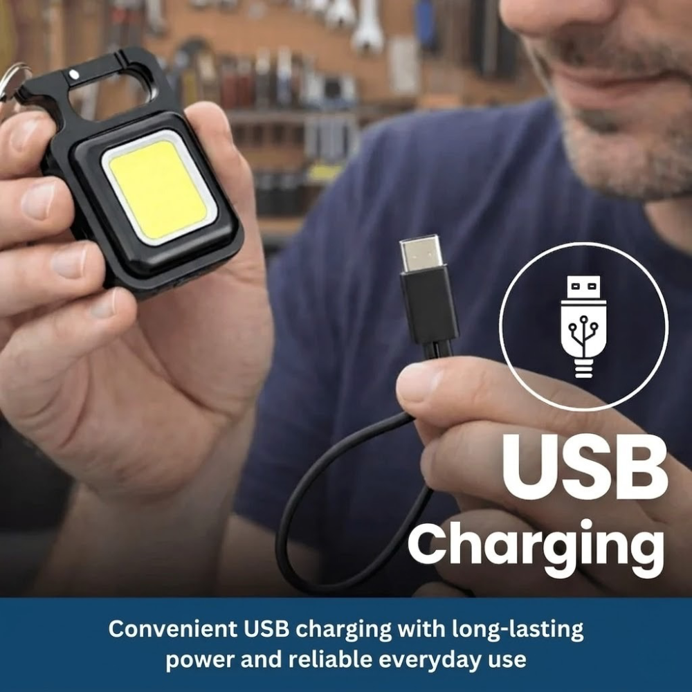Compact COB LED Keychain Light - Rechargeable & Versatile