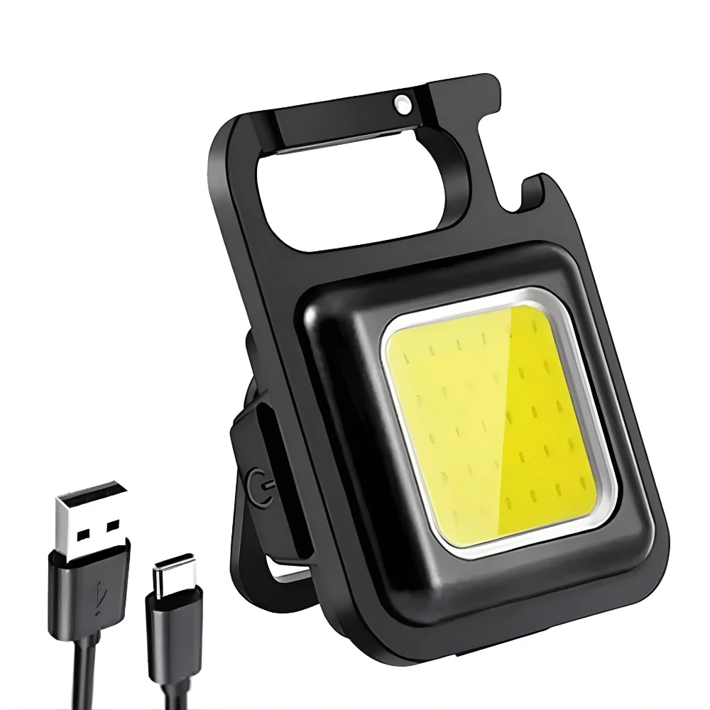 Compact COB LED Keychain Light - Rechargeable & Versatile