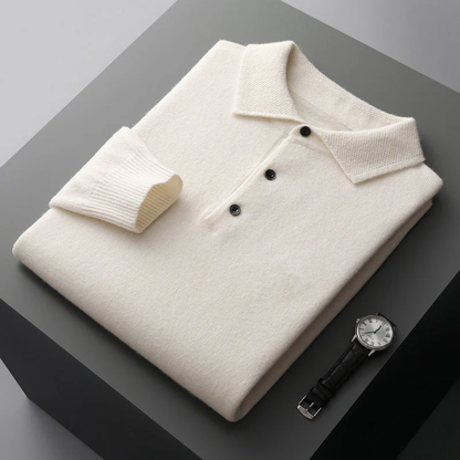 LuxuraSoft Men’s Cashmere-Merino Long Sleeve Polo