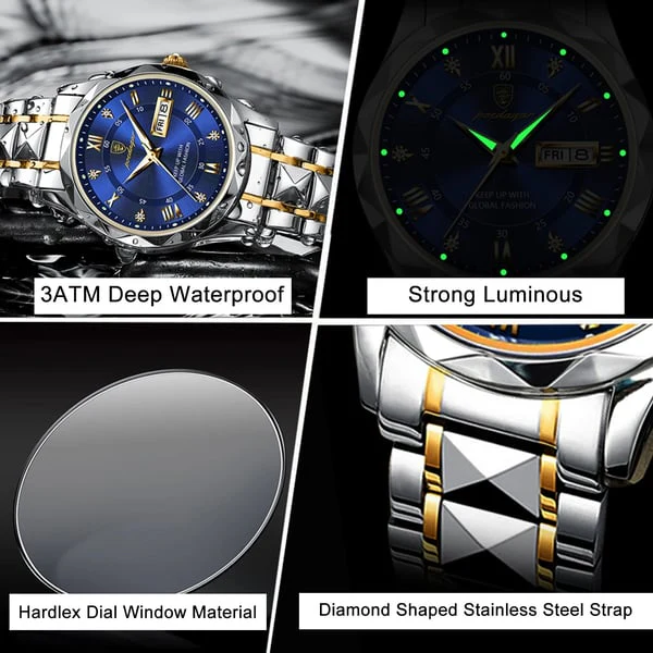 AquaElite Men's Waterproof Watch with Luminous Features