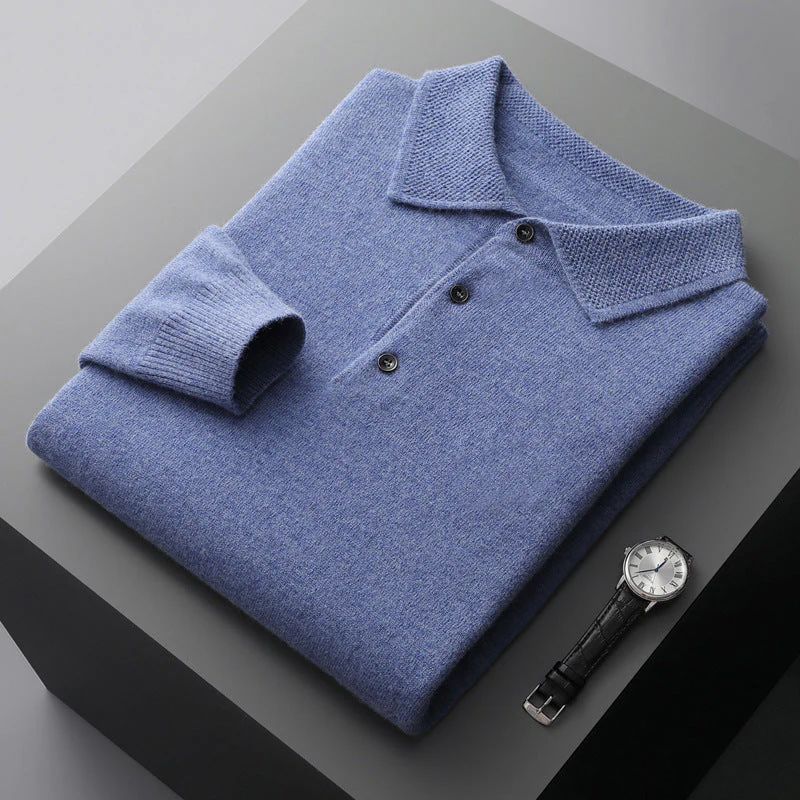 LuxuraSoft Men’s Cashmere-Merino Long Sleeve Polo