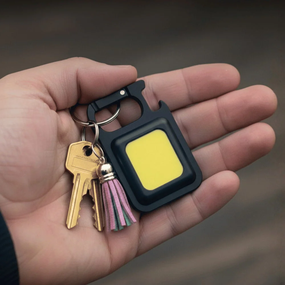 Compact COB LED Keychain Light - Rechargeable & Versatile