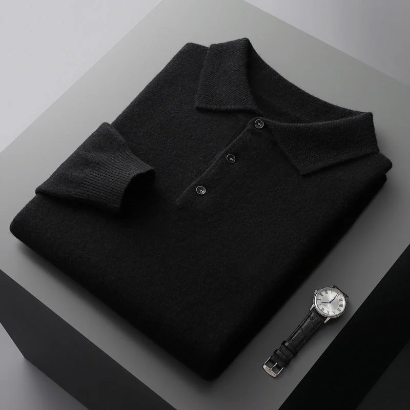 LuxuraSoft Men’s Cashmere-Merino Long Sleeve Polo