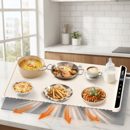 Smart Food Warming Mat with Timer and Protective Pad