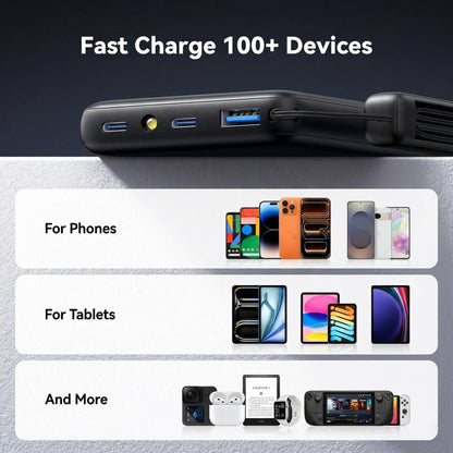 10,000mAh Power Bank with 45W Rapid Charge and Integrated Cable