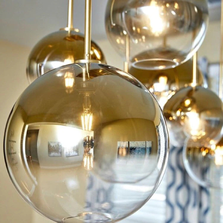Elegant Glass Sphere Hanging Light in Chic Brass Finish